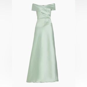 Teri Jon by Rickie Freeman Satin Off-The-Shoulder Ballgown in Mint Green